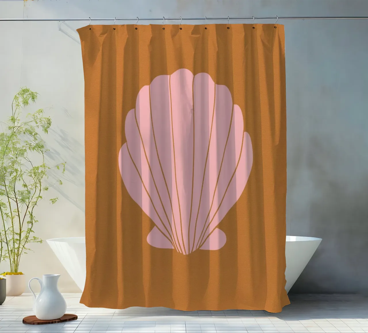 Pink Shell on Terracotta Background rideau de douche de GraceDigitalArtCo
