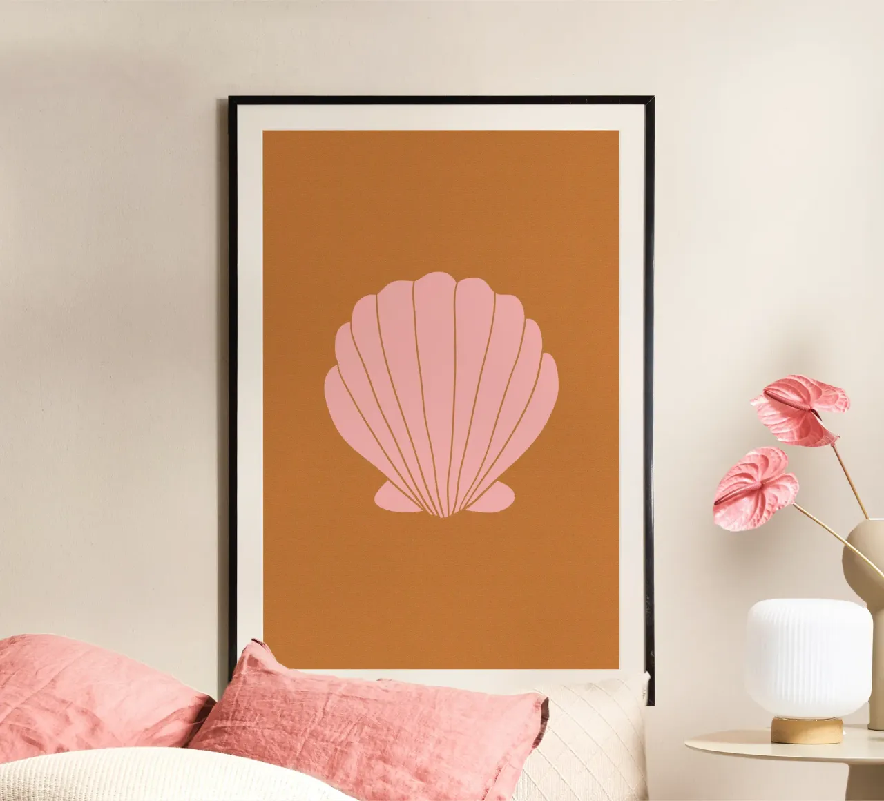 Pink Shell on Terracotta Background carta hahnemühle da GraceDigitalArtCo