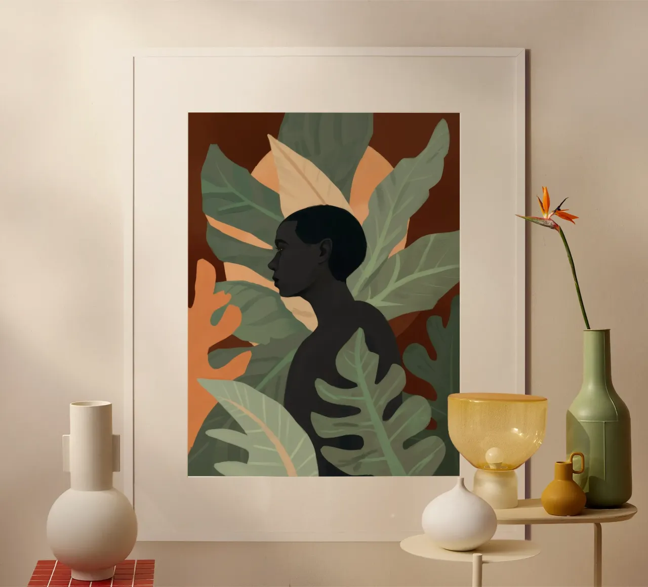 Sagoma di figura della giungla poster con telaio in legno da Lumie Layers