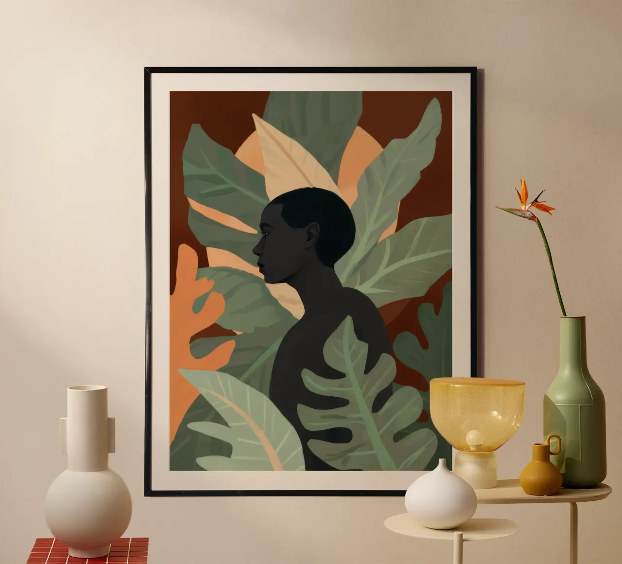 Sagoma di figura della giungla poster con telaio in legno da Lumie Layers