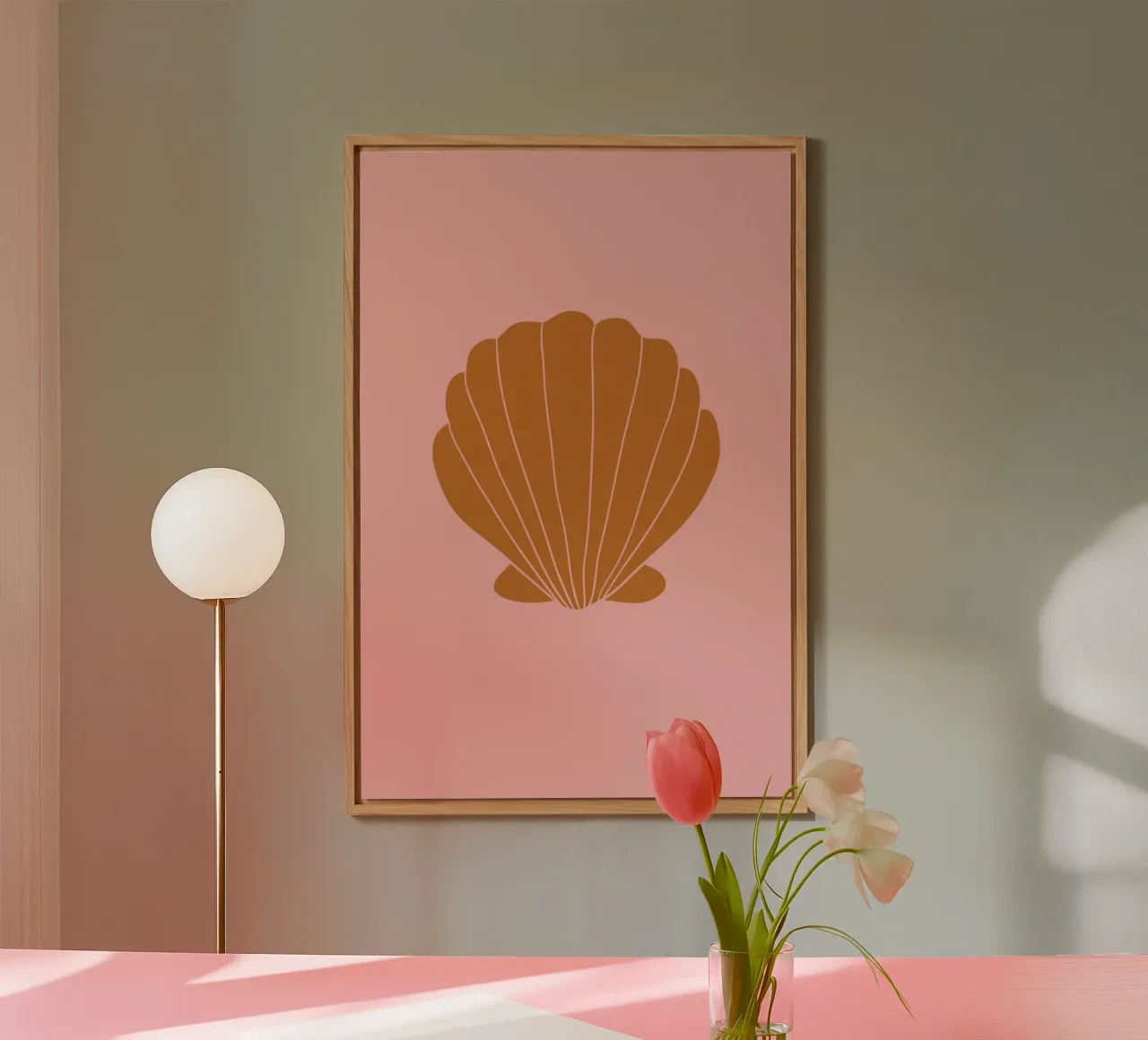 Burnt Orange Shell on Pink forex plate by GraceDigitalArtCo