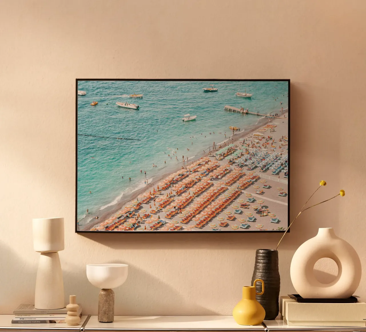 People on the Beach Positano Coastal Summer Scene metacrilato de GraceDigitalArtCo