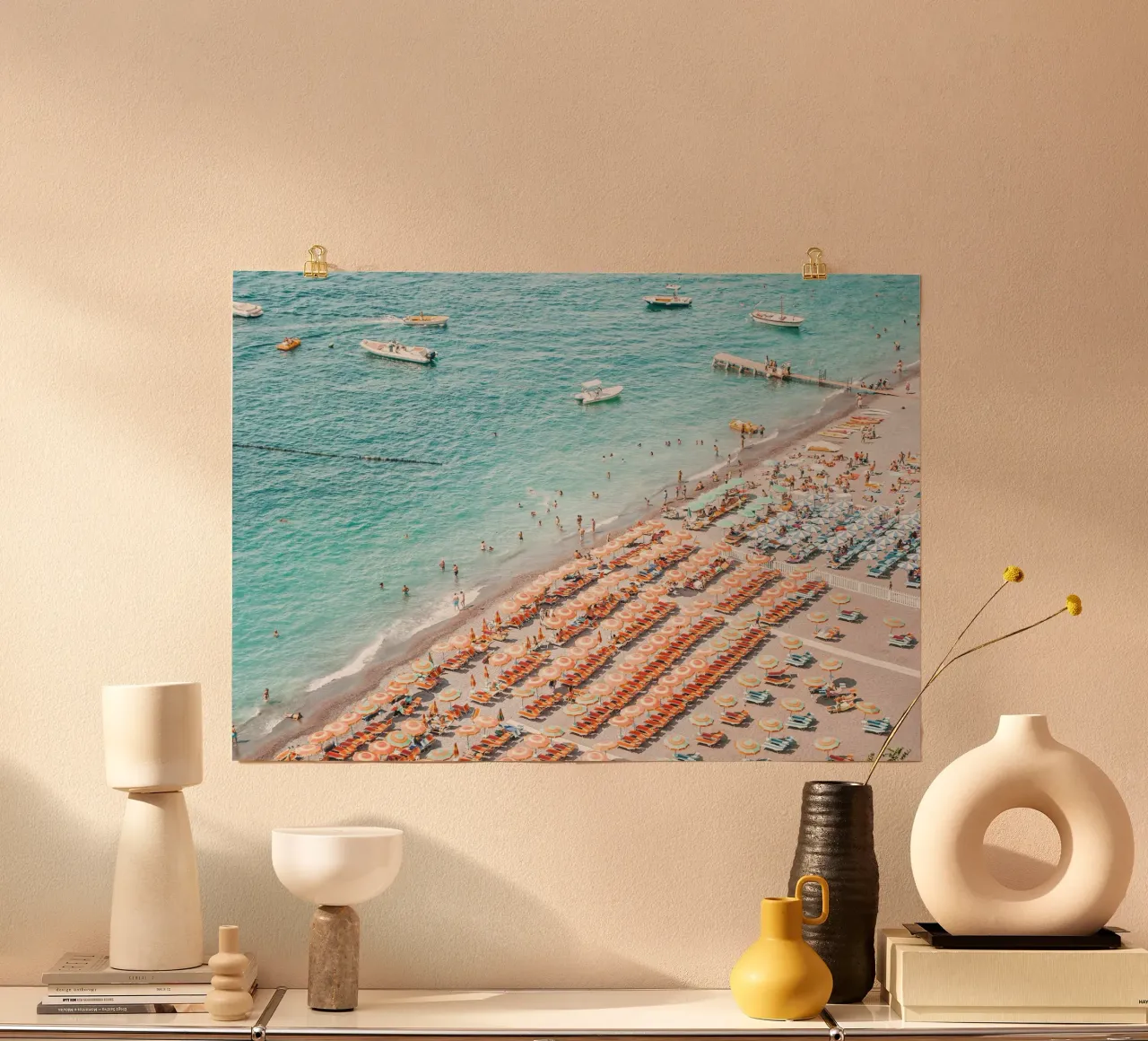 People on the Beach Positano Coastal Summer Scene carta hahnemühle da GraceDigitalArtCo