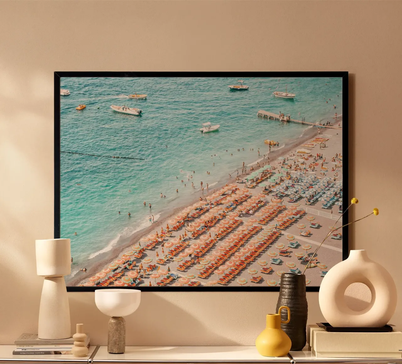 People on the Beach Positano Coastal Summer Scene carta hahnemühle da GraceDigitalArtCo
