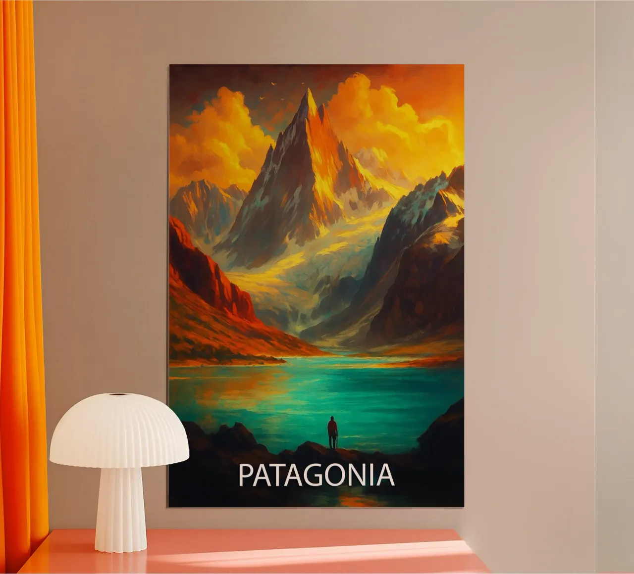 pittura vettoriale dello skyline della patagonia poster con telaio in alluminio da adzkiya