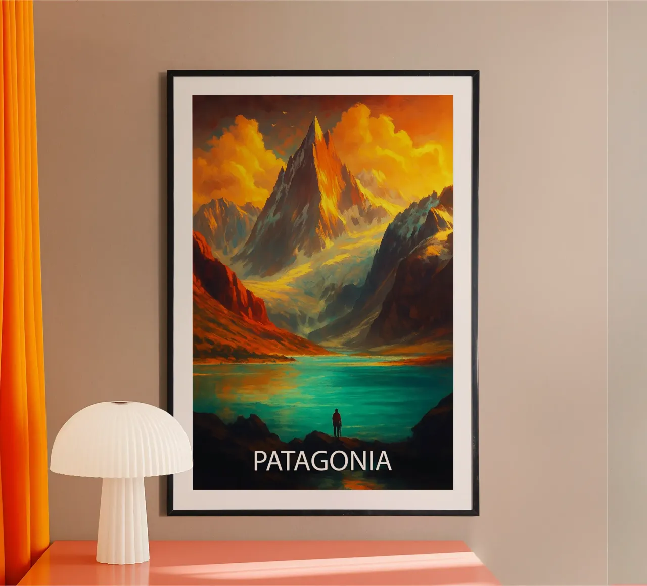 pittura vettoriale dello skyline della patagonia poster con telaio in alluminio da adzkiya