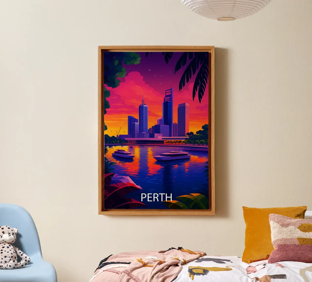 perth skyline vector schilderij canvas met Baklijst van adzkiya