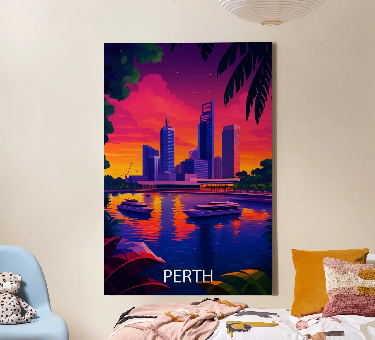perth skyline vector schilderij canvas met Baklijst van adzkiya