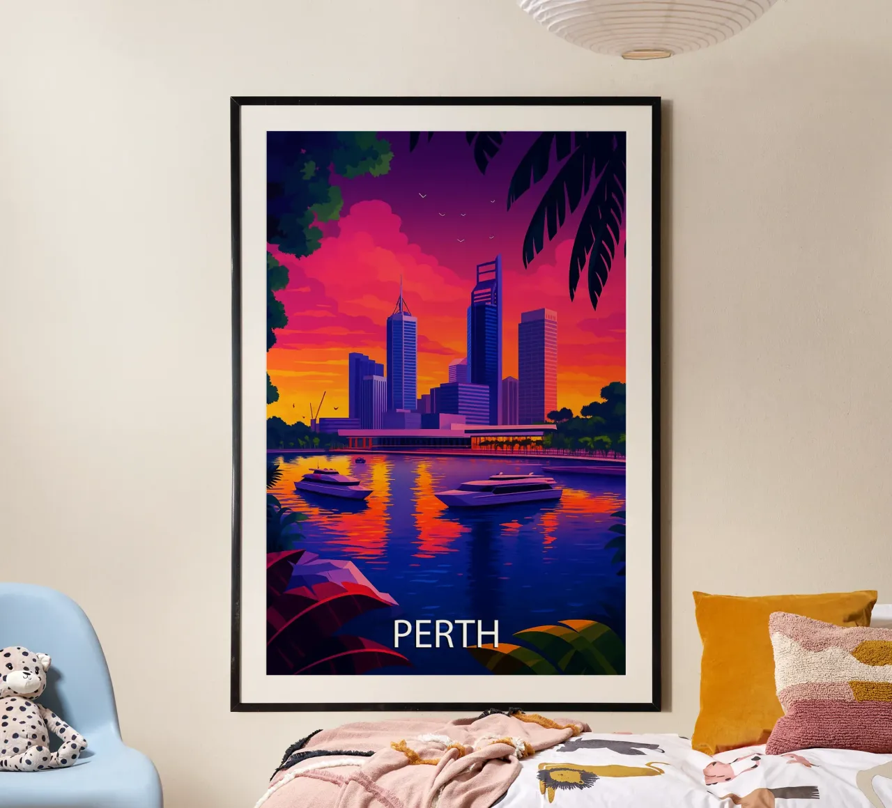 perth skyline pittura vettoriale poster con telaio in alluminio da adzkiya