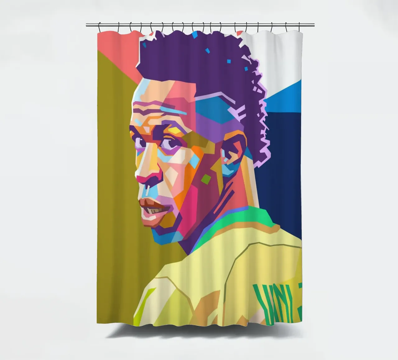 Ritratto pop art di Vinicius Junior tenda da doccia da Hantamrata