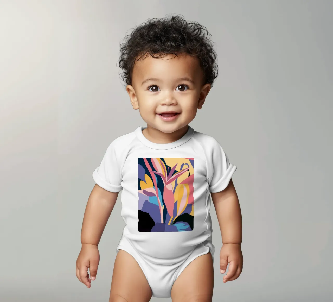 Vibrant Leaf Abstract short-sleeve baby romper by Lumie Layers