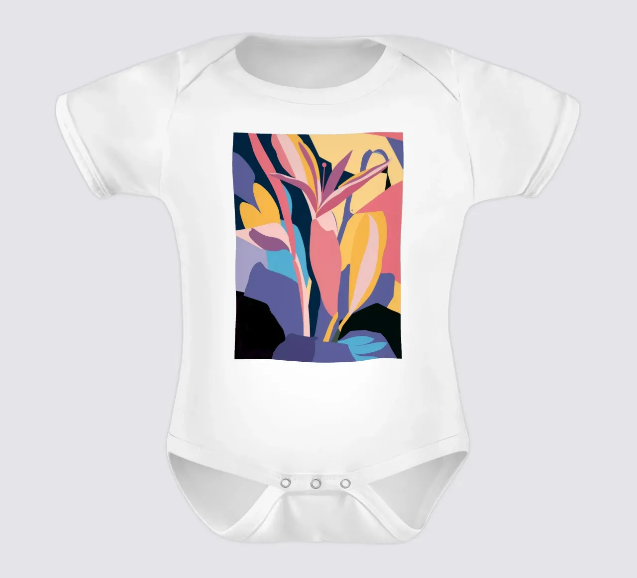 Vibrant Leaf Abstract short-sleeve baby romper by Lumie Layers