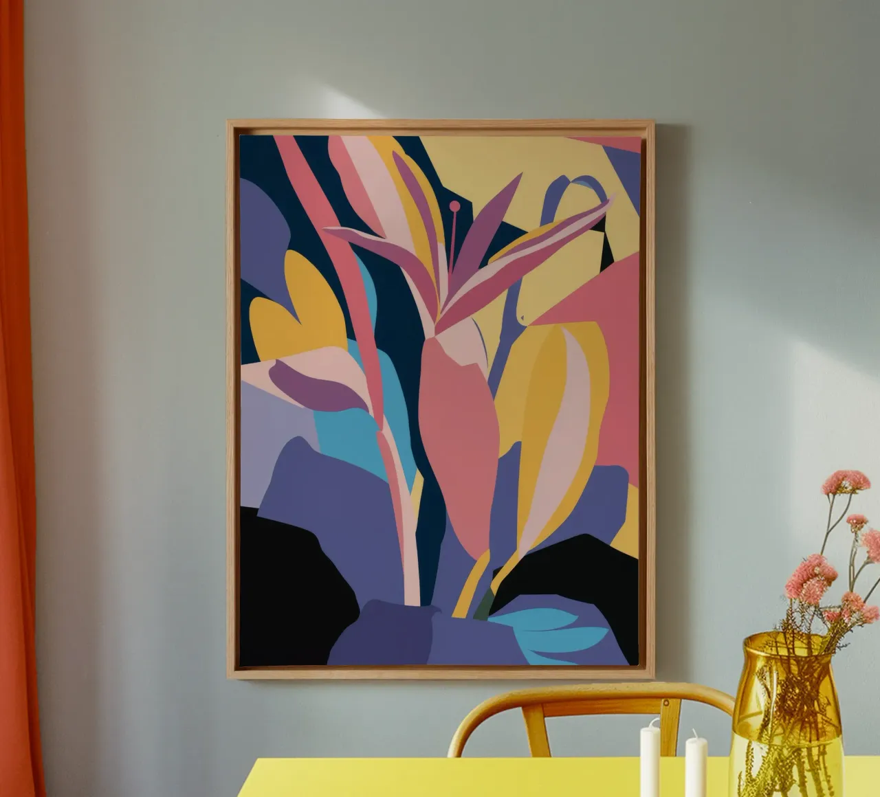 Levendig blad abstract canvas met Baklijst van Lumie Layers