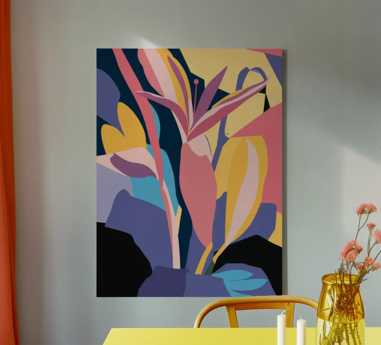 Levendig blad abstract canvas met Baklijst van Lumie Layers