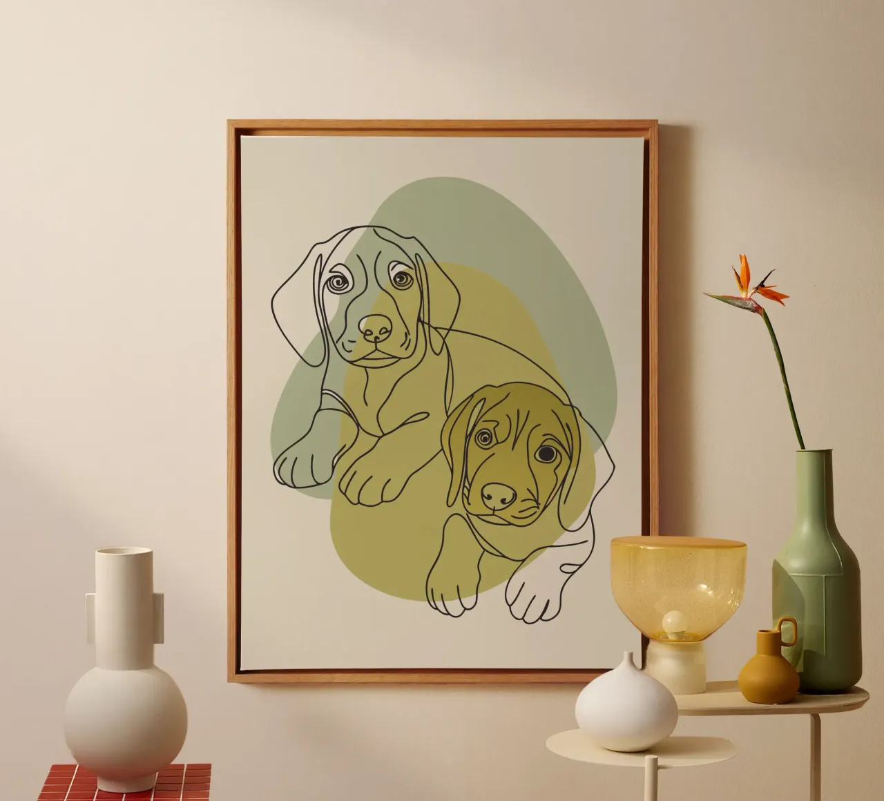 Twee Puppy's canvas met Baklijst van RELAXING TOUCH