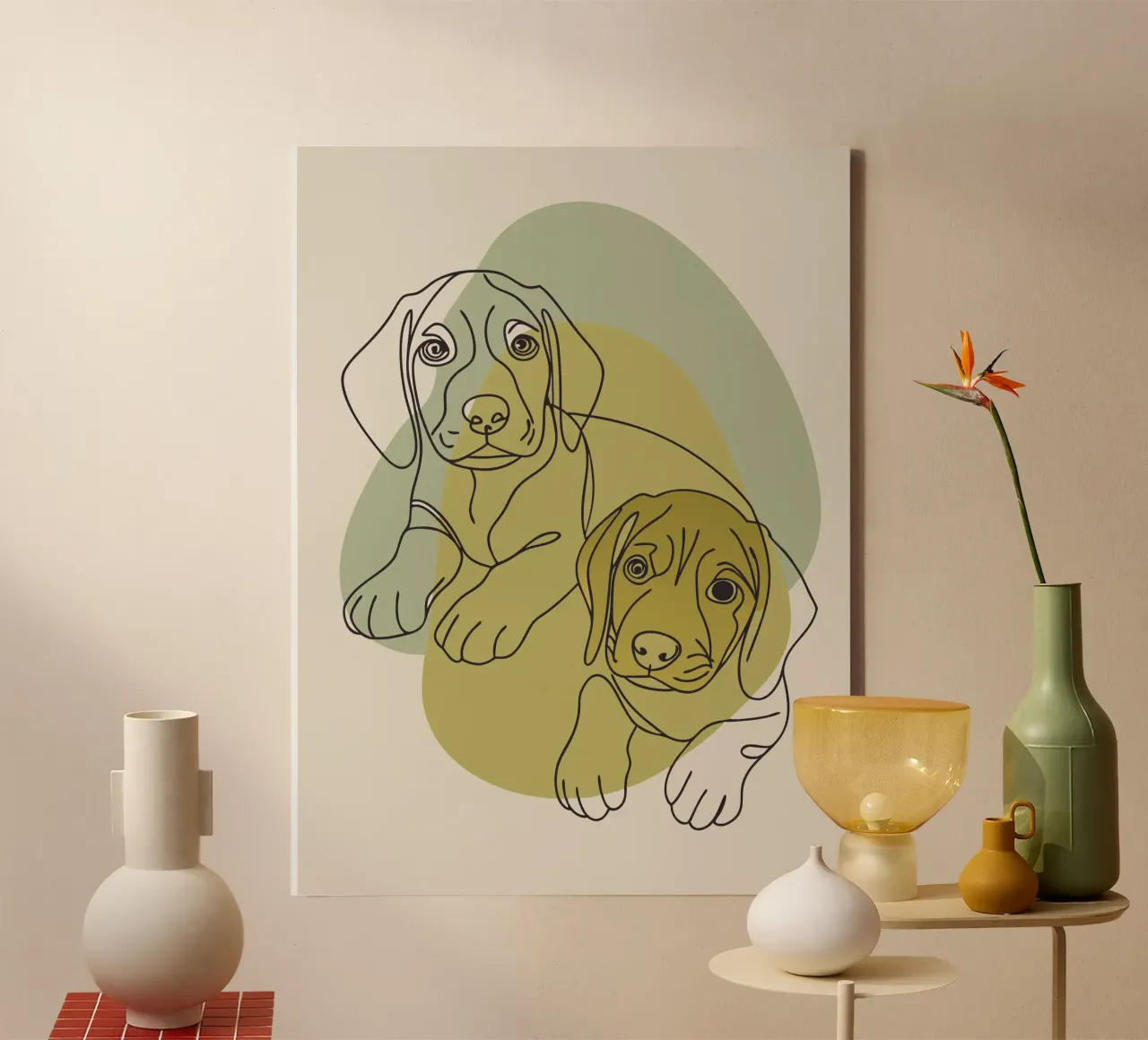 Twee Puppy's canvas met Baklijst van RELAXING TOUCH