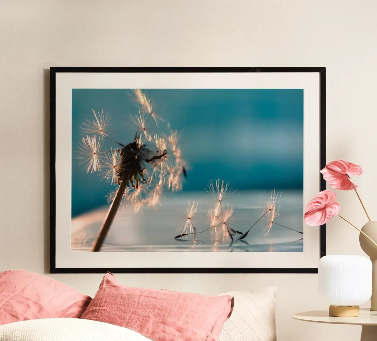 Paardenbloem, pluizig bolletje poster met kunststof frame van MiniClic
