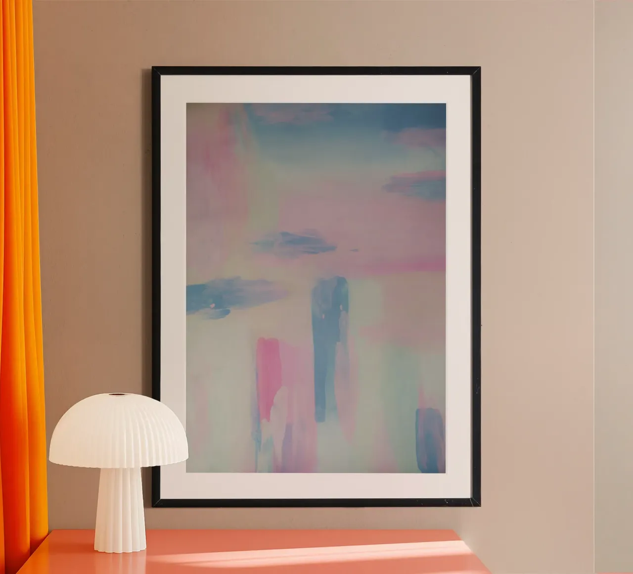 Amalfi Abstract Painting Pink and Blue poster con telaio in legno da GraceDigitalArtCo