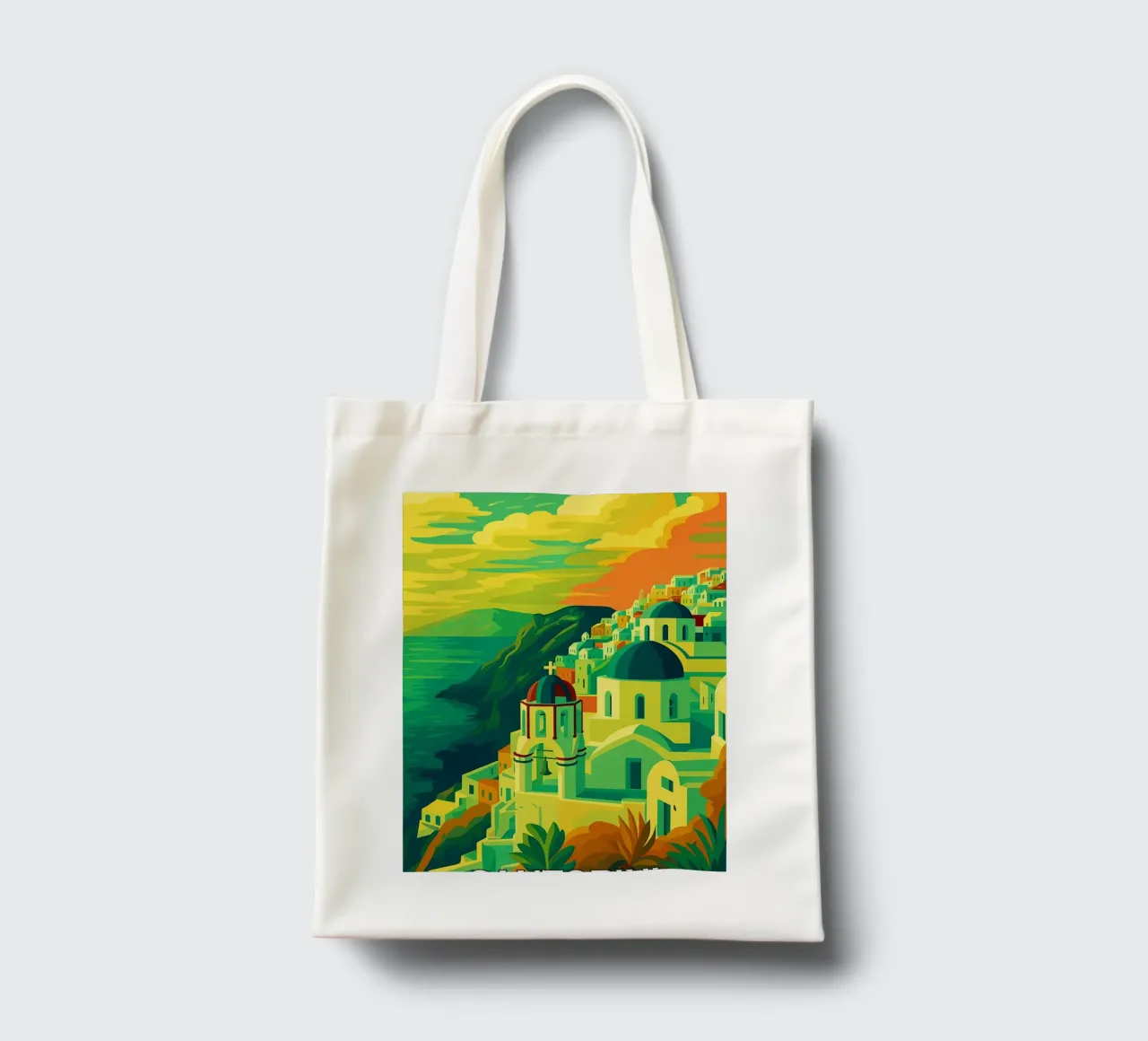 santorini skyline vector painting tote bag by adzkiya