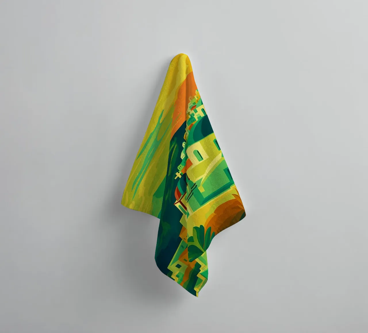 santorini skyline vector painting towel by adzkiya
