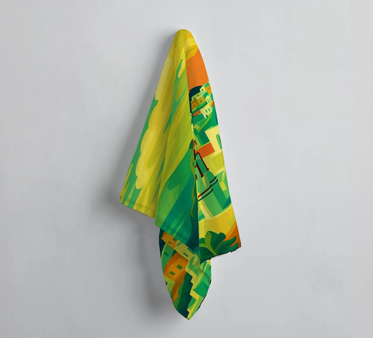 santorini skyline vector painting towel by adzkiya