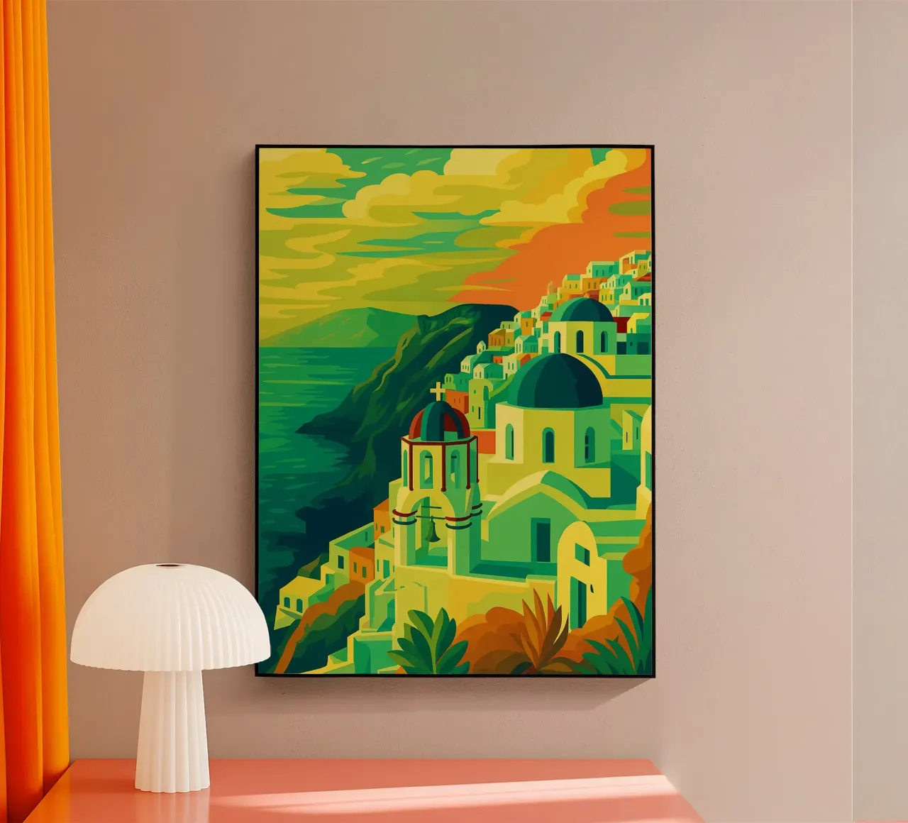 santorini skyline pintura vectorial metacrilato de adzkiya