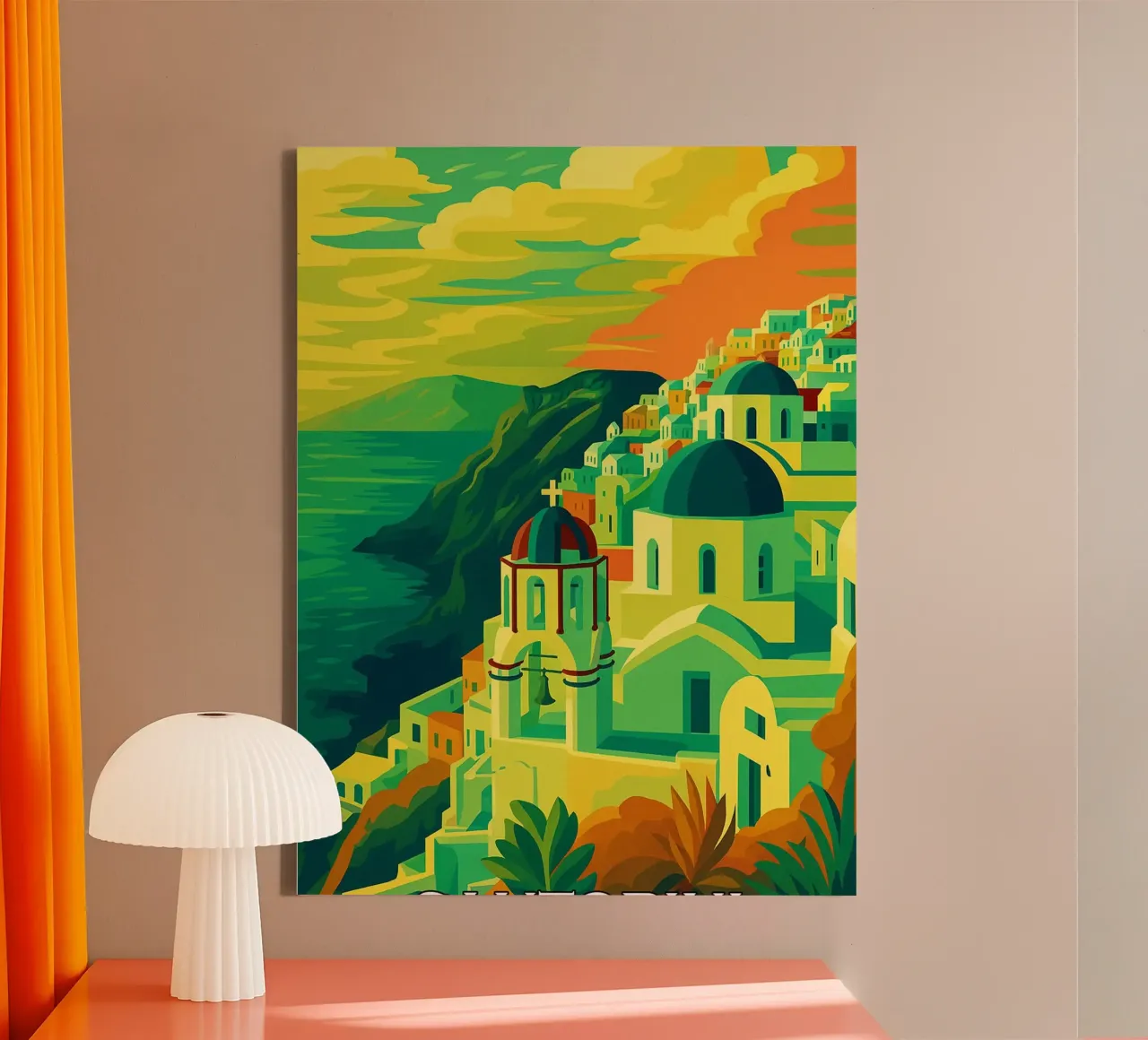 santorini skyline vector painting canvas by adzkiya