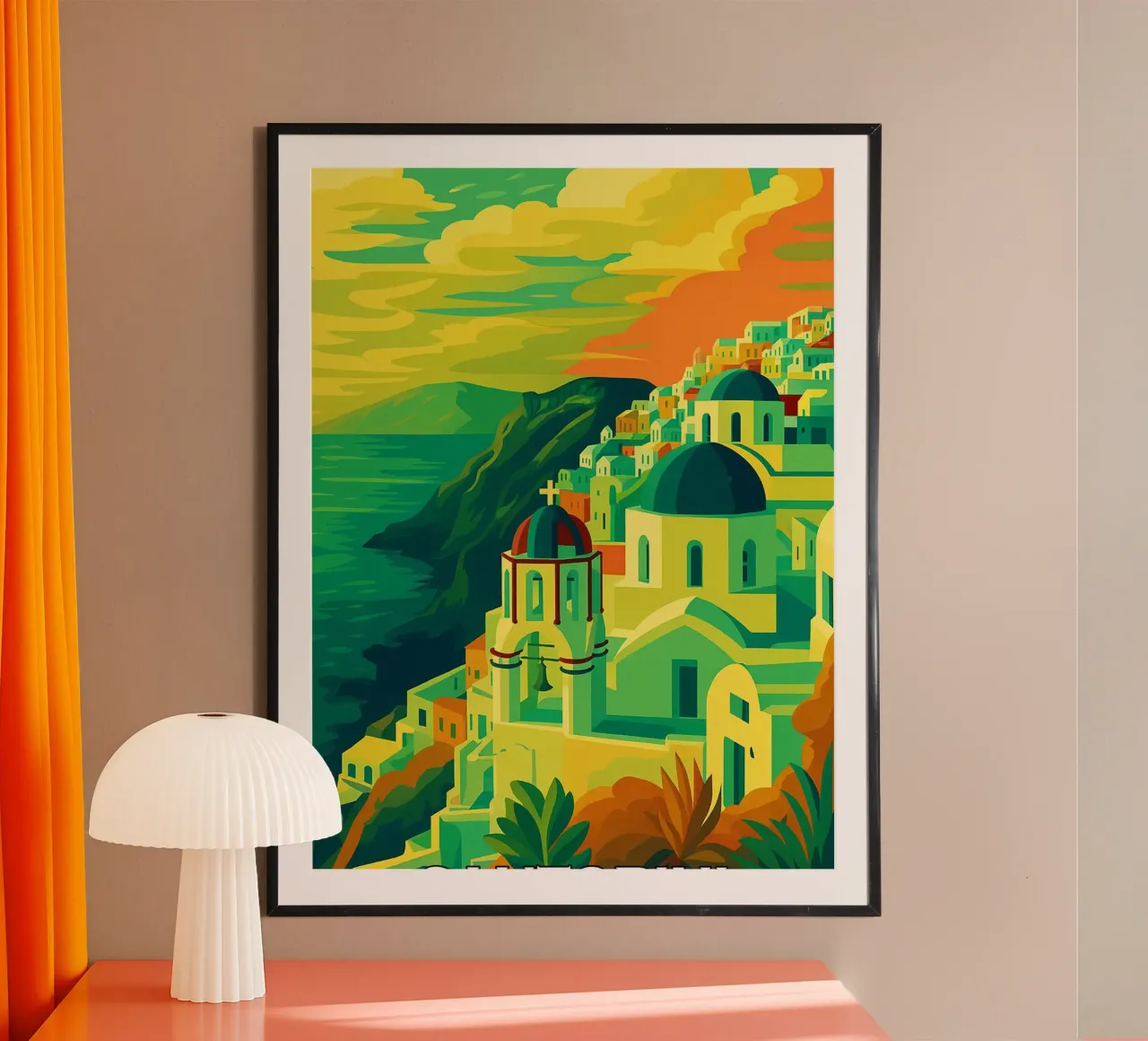 santorini skyline vector painting hahnemühle by adzkiya