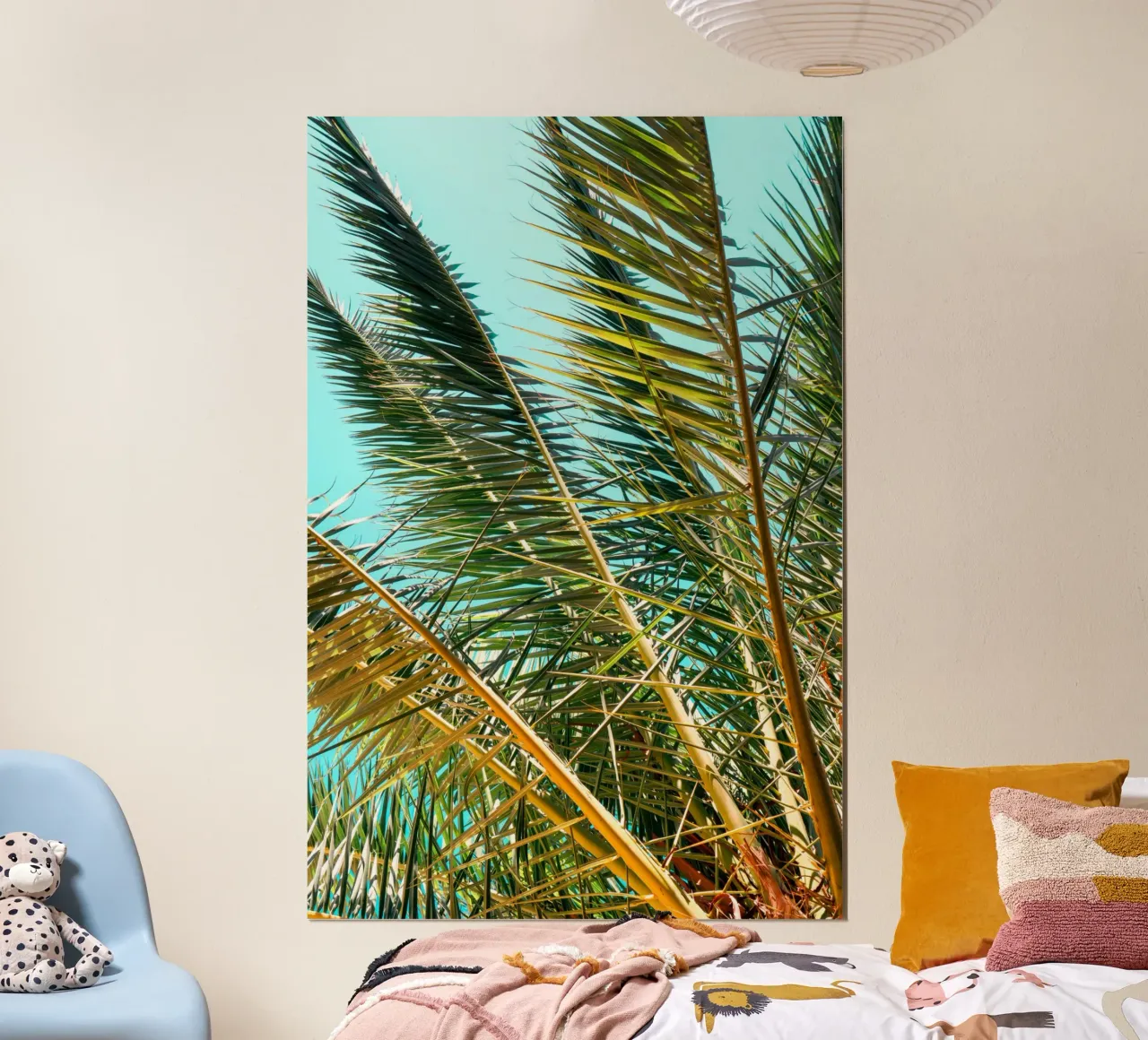 Palm in Blue poster con telaio in legno da lieblu