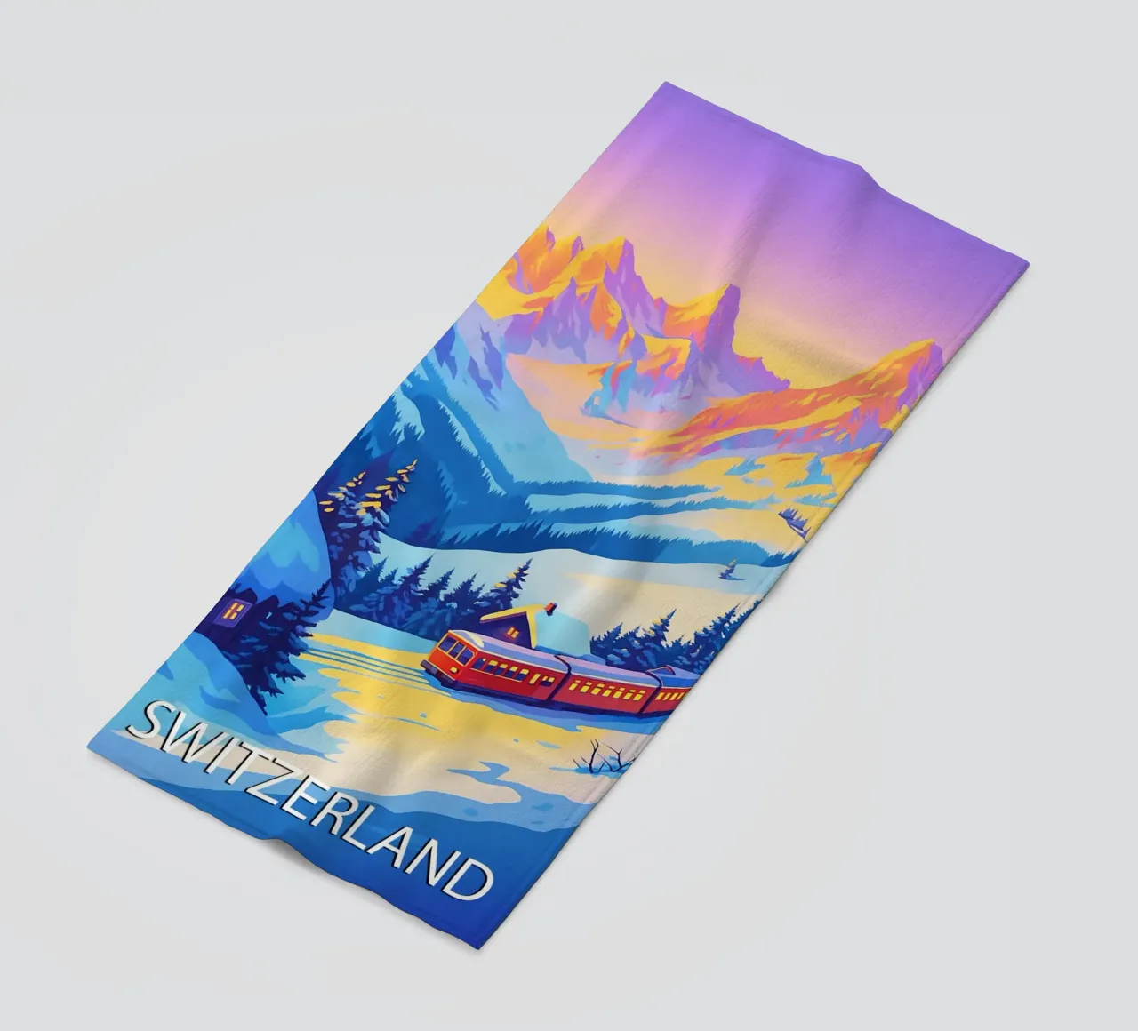 switzerland skyline vector painting beach towel by adzkiya