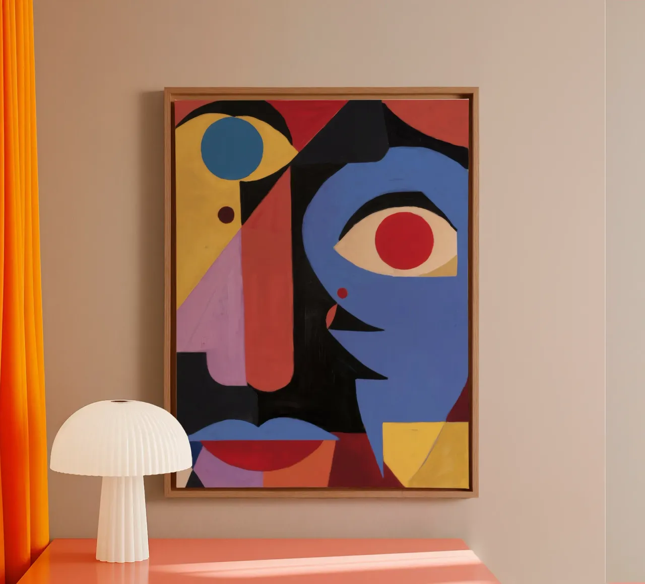 Fragmentiertes Gesicht Blau Leinwand mit Schattenfugenrahmen von Lumie Layers