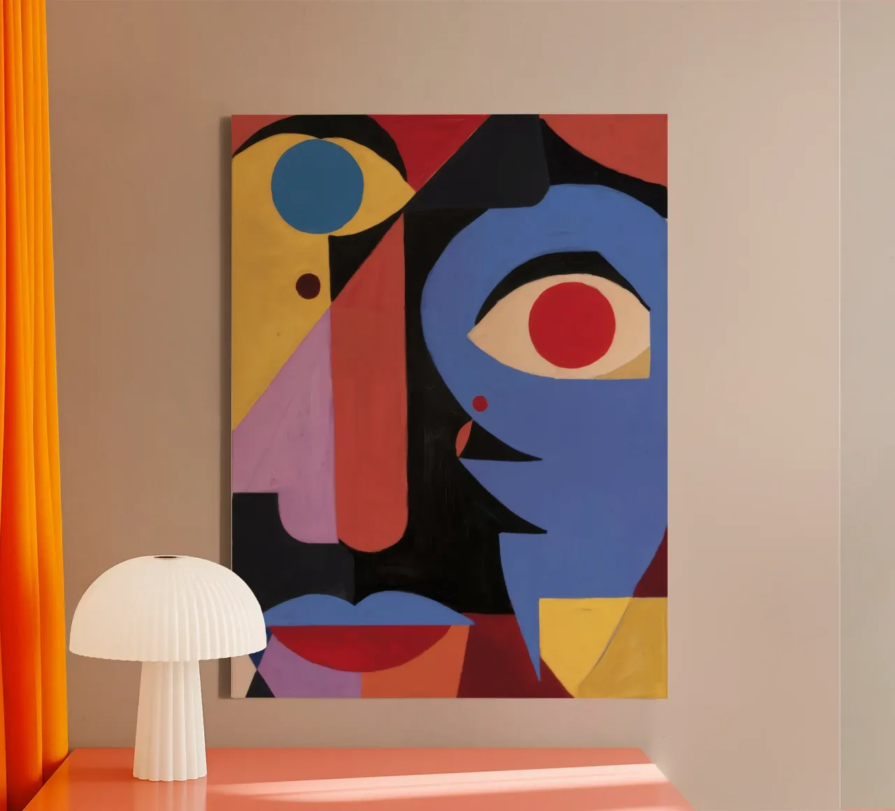 Fragmentiertes Gesicht Blau Leinwand mit Schattenfugenrahmen von Lumie Layers