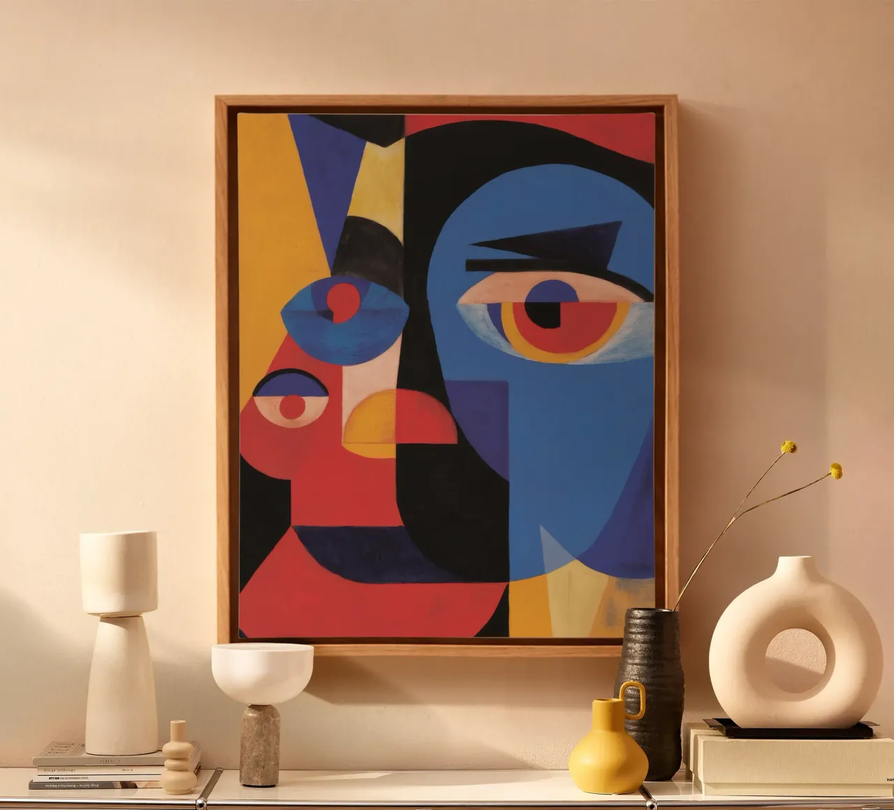 Visage Vivido Cubista tela con Cornice a cassetta da Lumie Layers