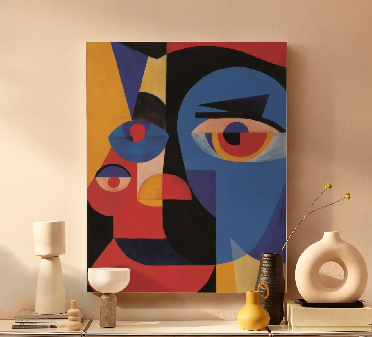 Visage Vivido Cubista tela con Cornice a cassetta da Lumie Layers