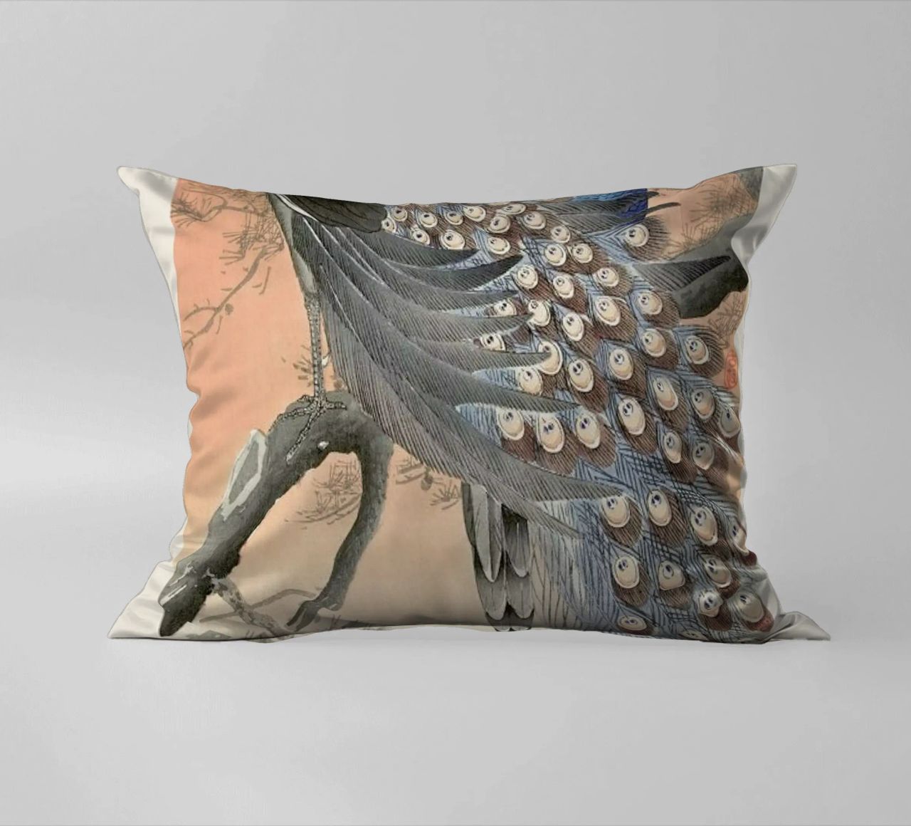 Koson - Two Peacocks on Tree Branch decorative cushion by Vintage by JUNIQE