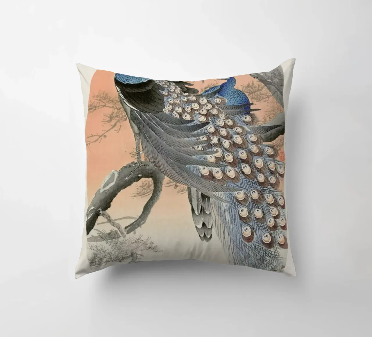 Koson - Two Peacocks on Tree Branch cuscino da Vintage by JUNIQE