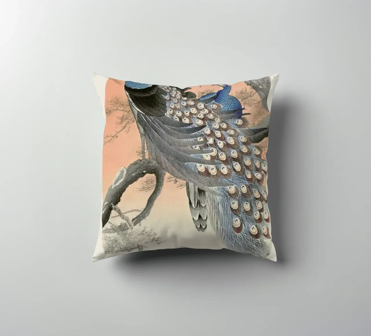 Koson - Two Peacocks on Tree Branch cuscino da Vintage by JUNIQE