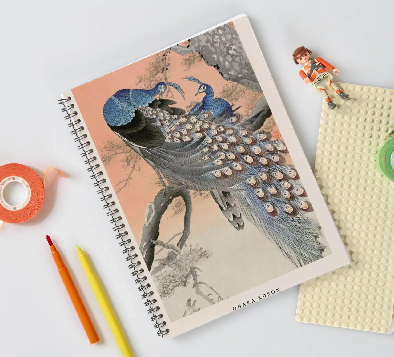 Koson - Two Peacocks on Tree Branch spiral notebook by Vintage by JUNIQE