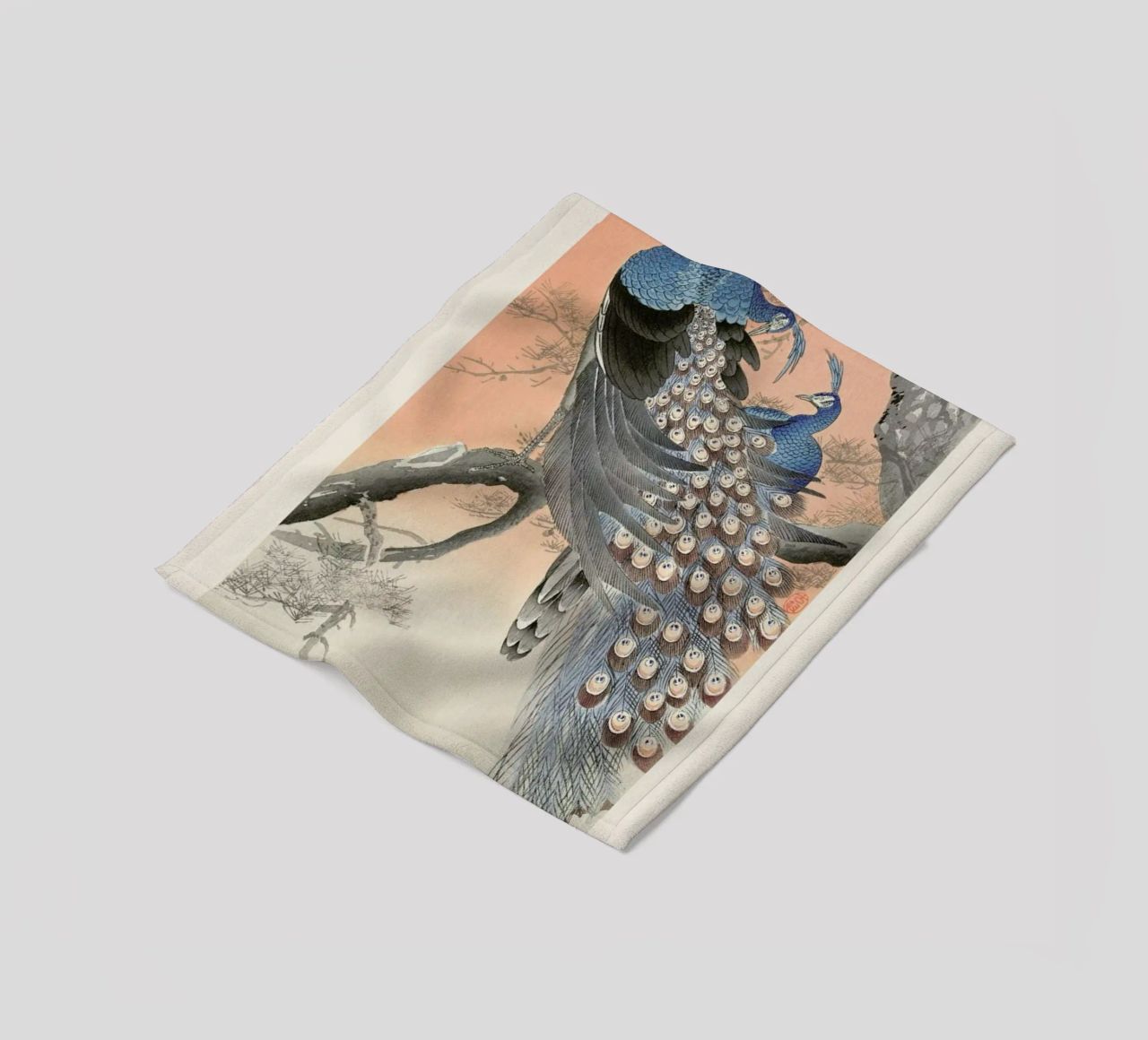Koson - Two Peacocks on Tree Branch fleece blanket by Vintage by JUNIQE