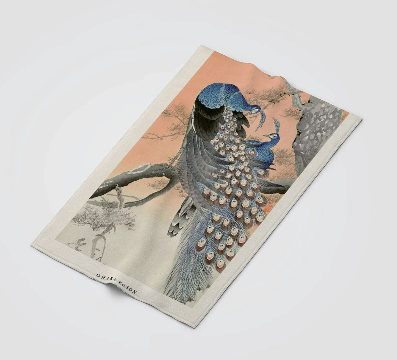 Koson - Two Peacocks on Tree Branch fleece blanket by Vintage by JUNIQE