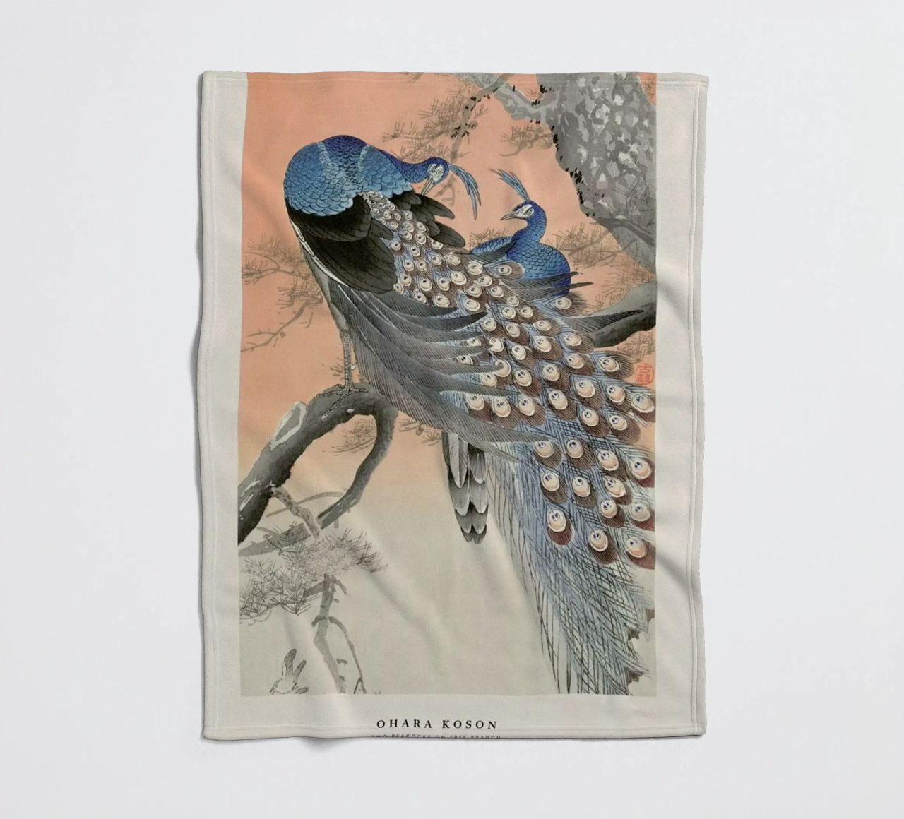 Koson - Two Peacocks on Tree Branch fleece blanket by Vintage by JUNIQE