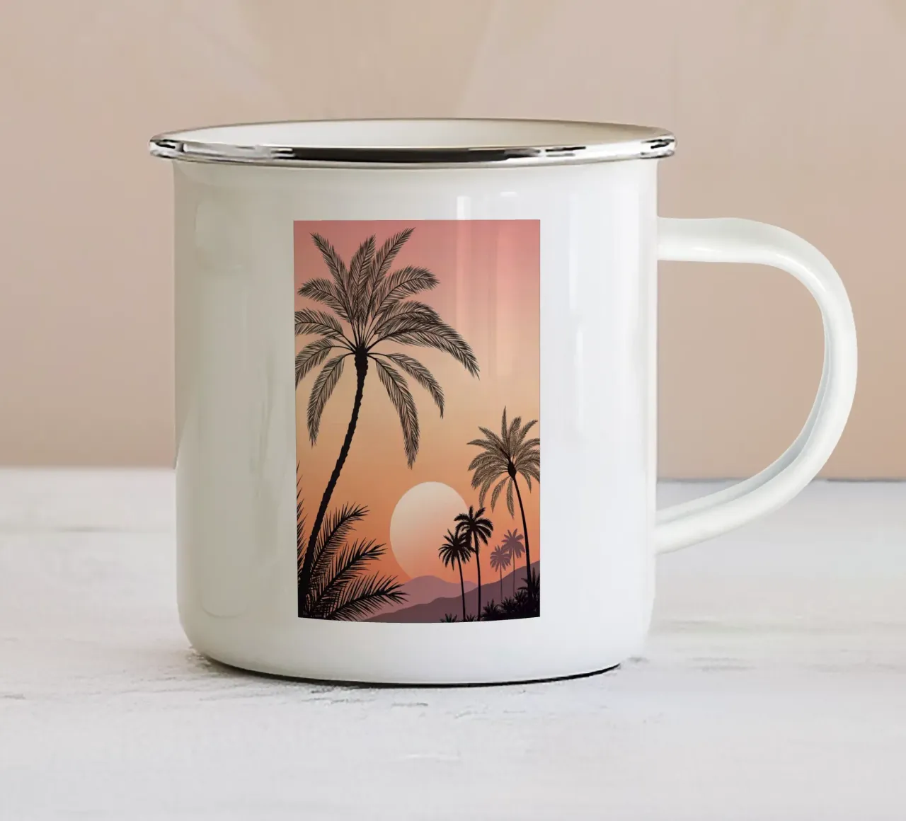 Tramonto tropicale con palme tazza in smalto da Artistic-shop