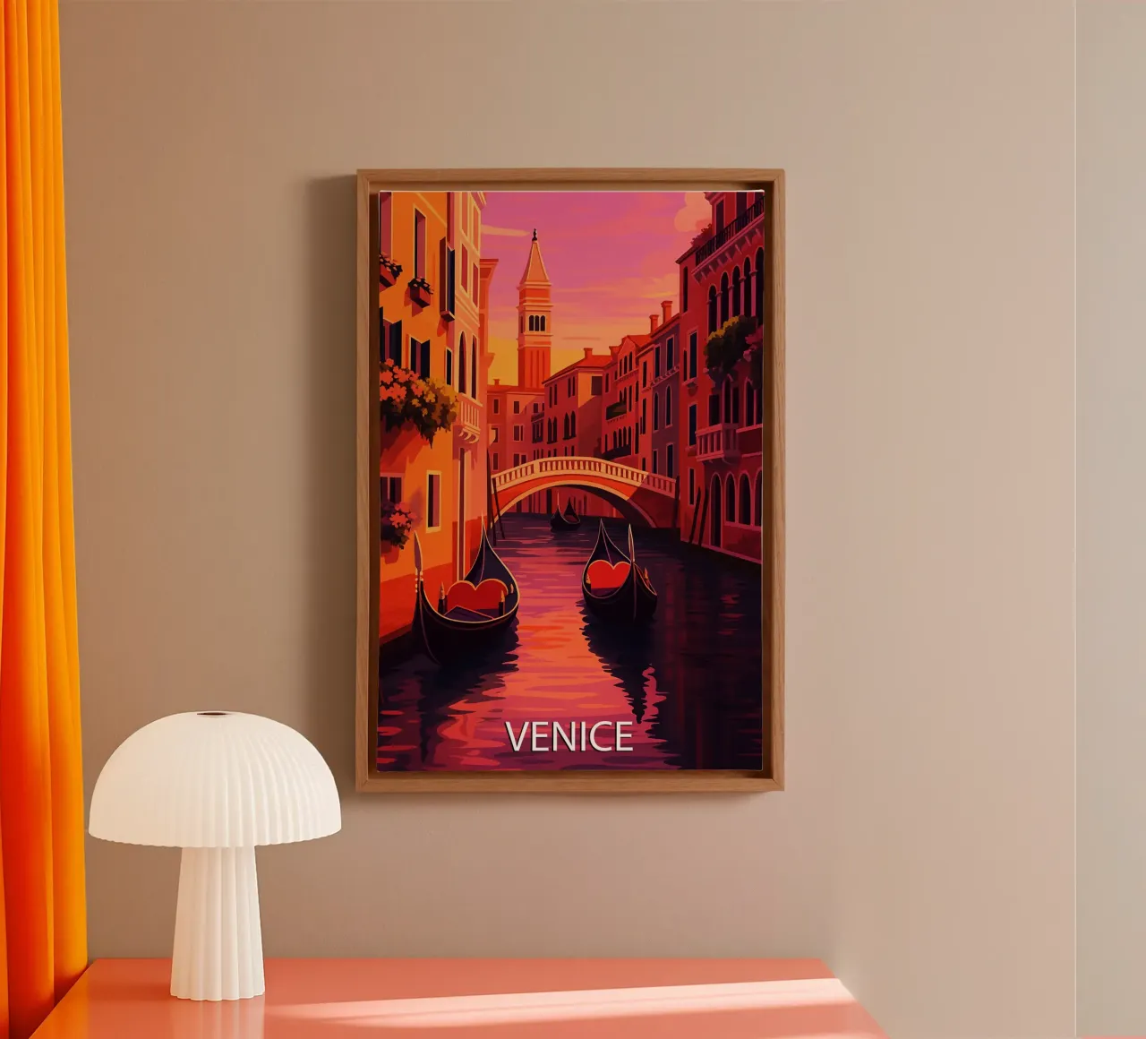 venice skyline vector painting canvas with Floater frame by adzkiya