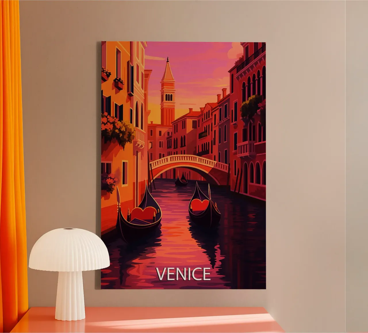 venice skyline vector painting canvas with Floater frame by adzkiya