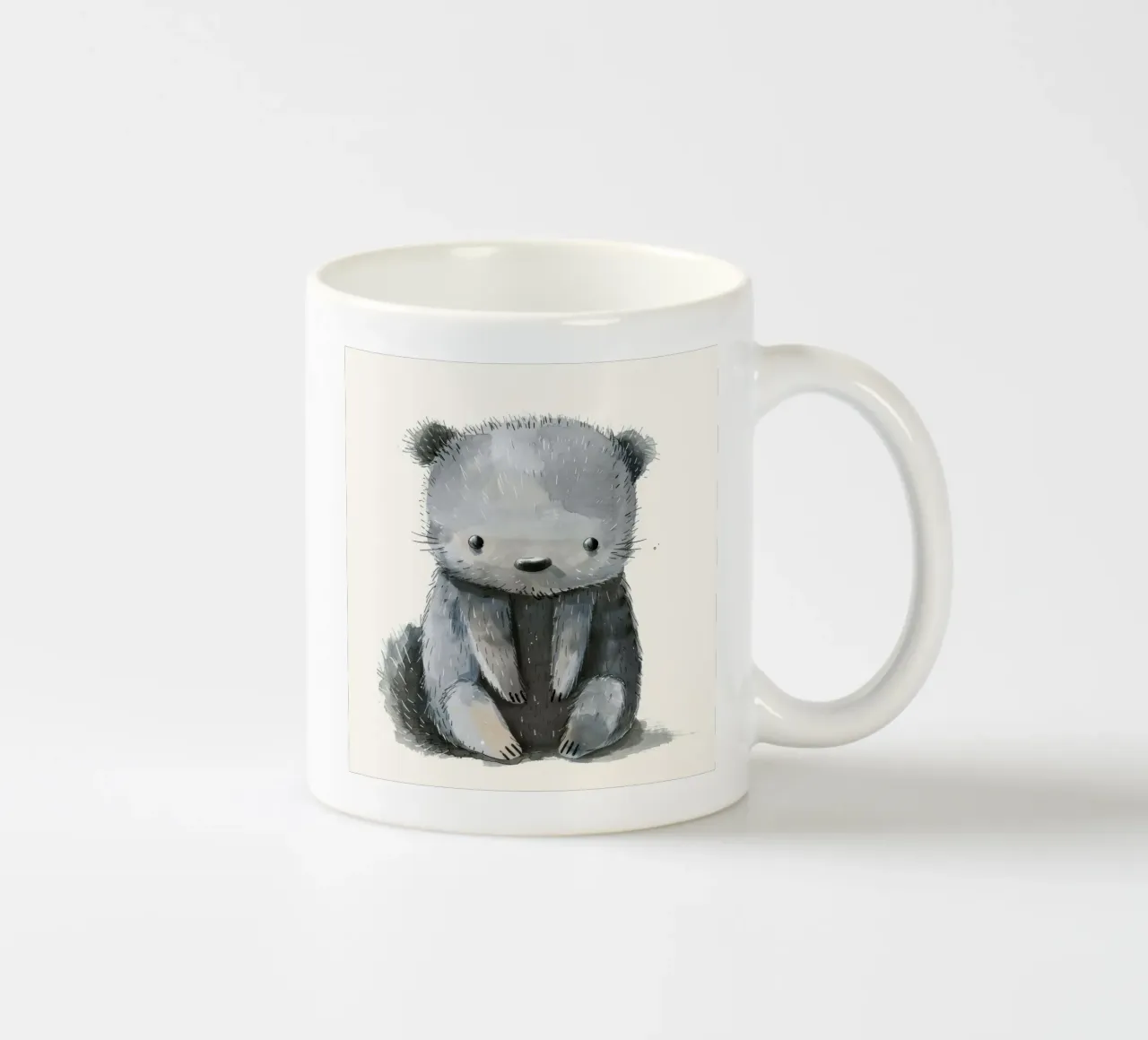 Illustrazione ad acquerello di un animale peloso grigio seduto tazza in ceramica da DesignDoodle