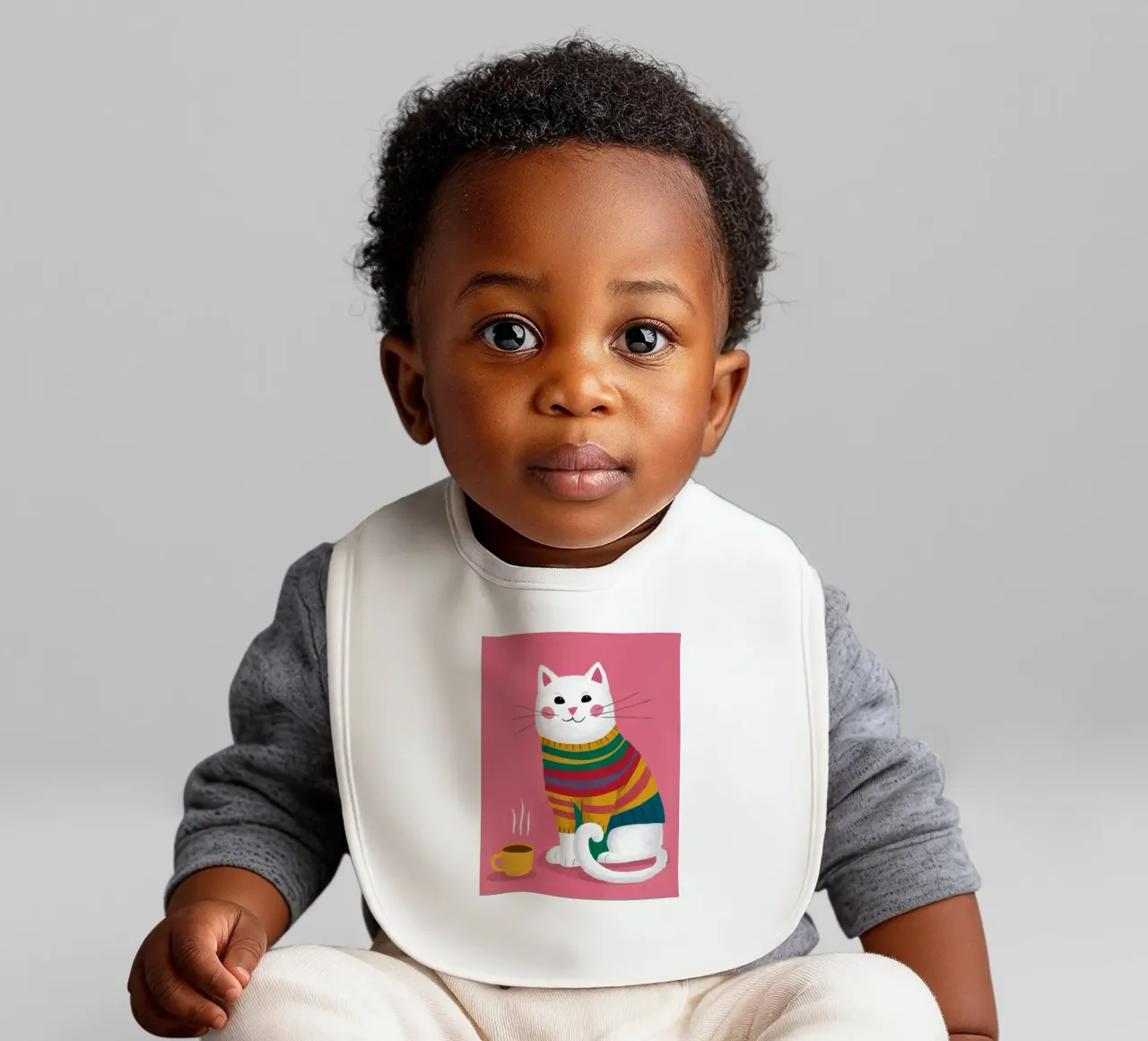 Gatto con maglione arcobaleno bavaglino da Lumie Layers