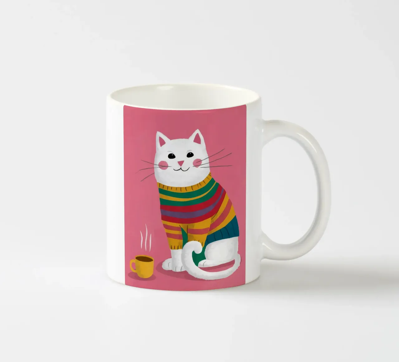 Gatto con maglione arcobaleno tazza in ceramica da Lumie Layers