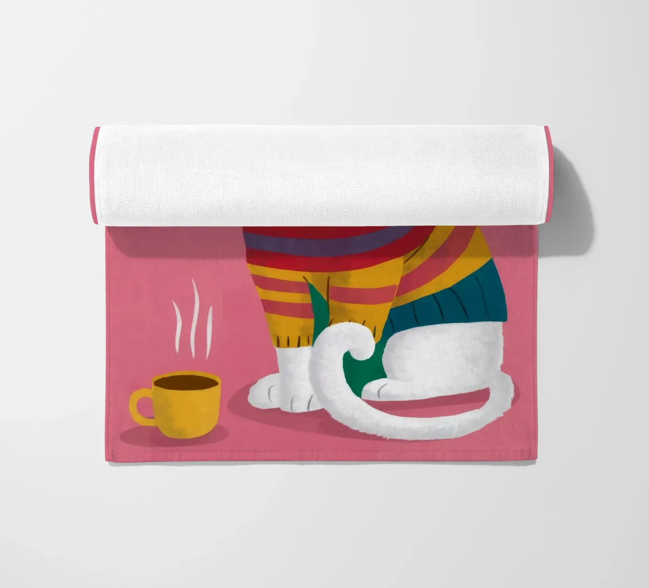 Gatto con maglione arcobaleno telo mare da Lumie Layers