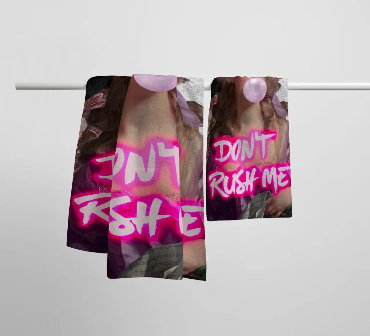 Don't Rush Me Feminine Bubble Gum Art towel by GraceDigitalArtCo