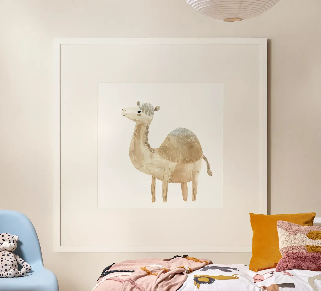 Illustrazione ad acquerello di un singolo cammello poster con telaio in alluminio da DesignDoodle